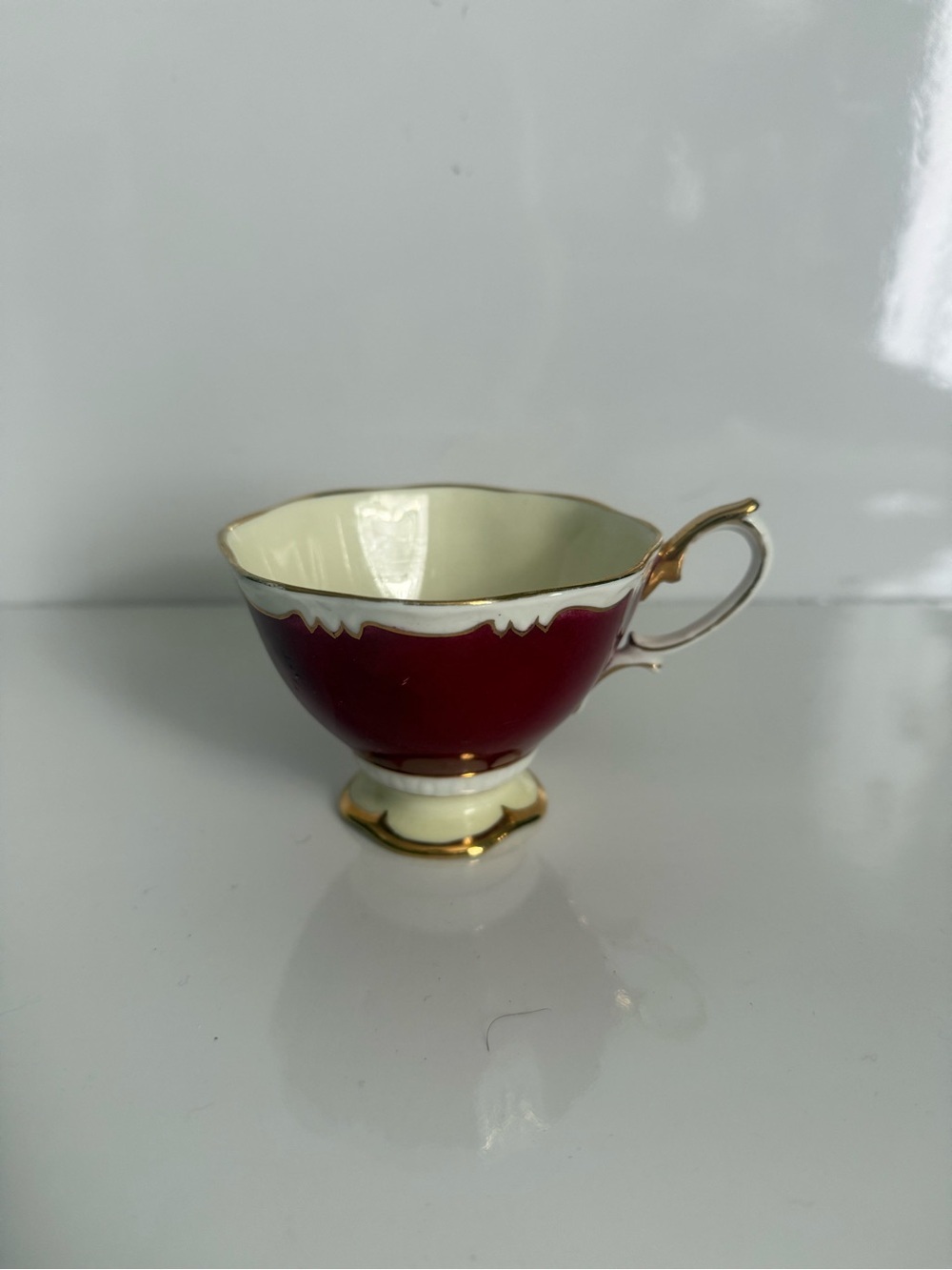 Royal Albert FootedTea Cup Replacement Red White Cream Gold Trim Vintage 1969